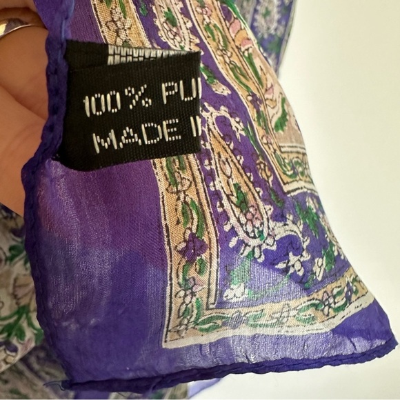 Vintage Long 100% Silk Purple Floral Scarf Head Wrap - Picture 4 of 9